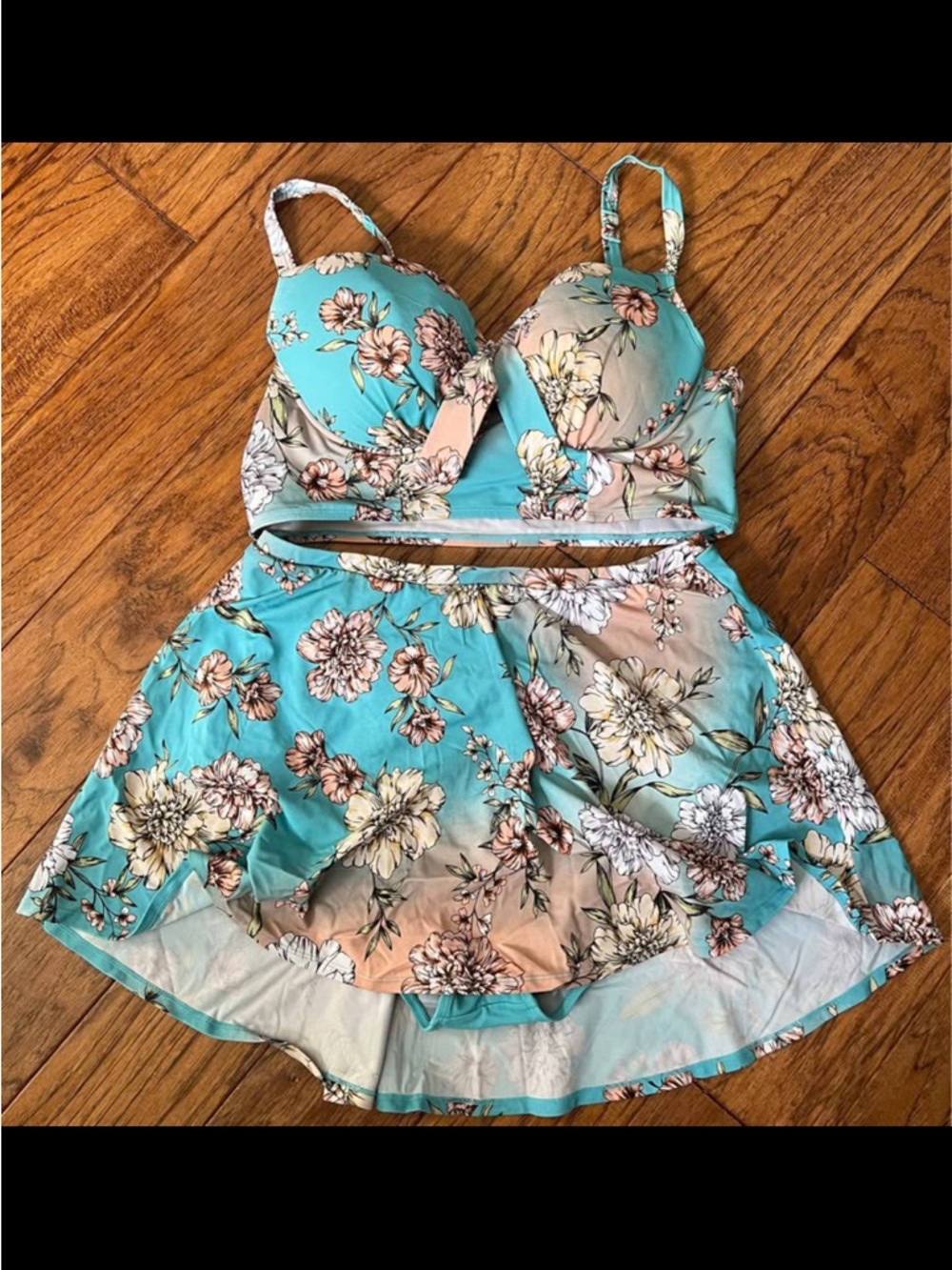 torrid Peach Floral Bikini Set with Teal Trim